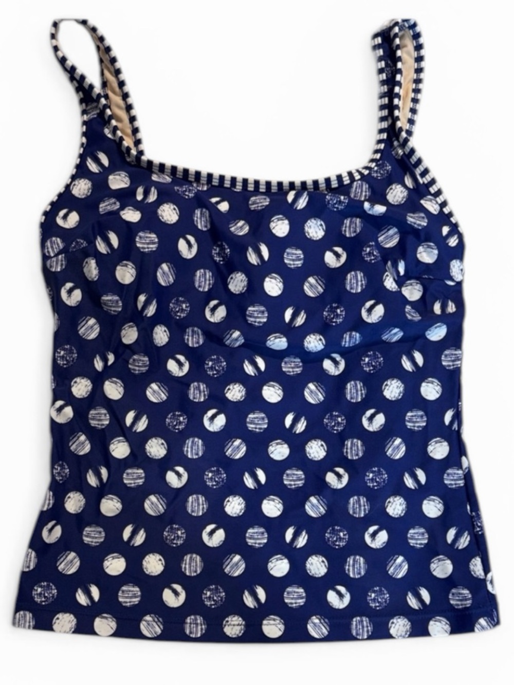 Relativity Navy Polka Dot Designed Swim Top with Striped Trim Size 6